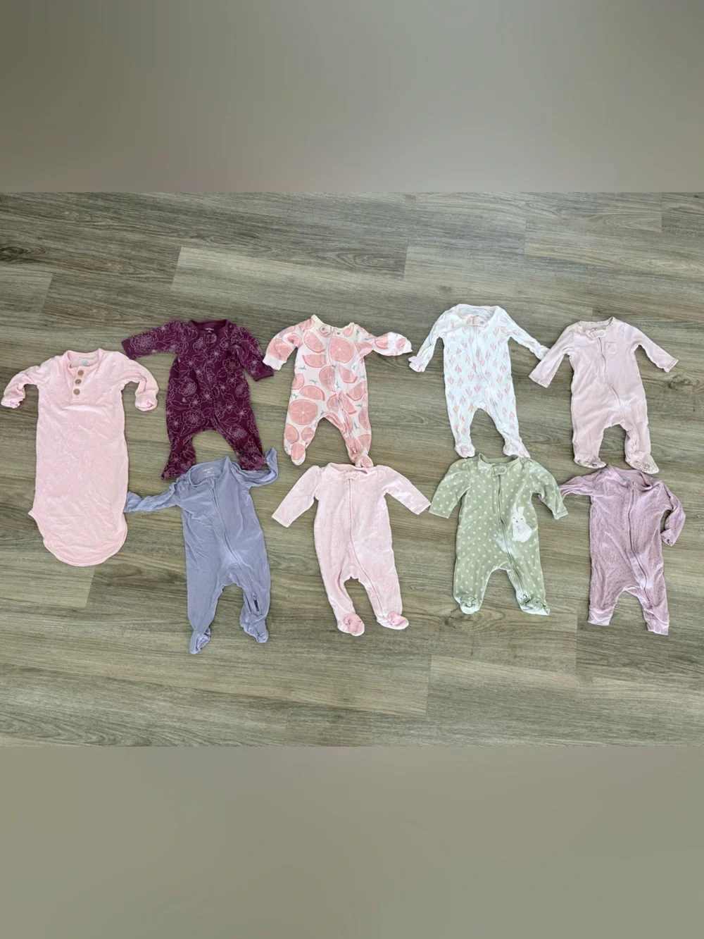 Baby Girls Mixed Footed Sleepers - Pink, Mauve, Lavender, Green, White